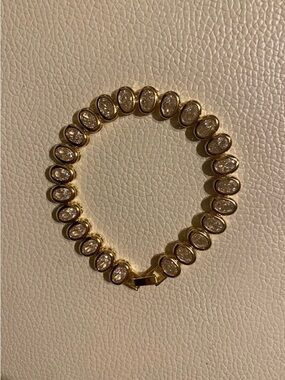 Bezel Set Oval Cut Lab Created Diamond Tennis Bracelet 18K Gold Filled